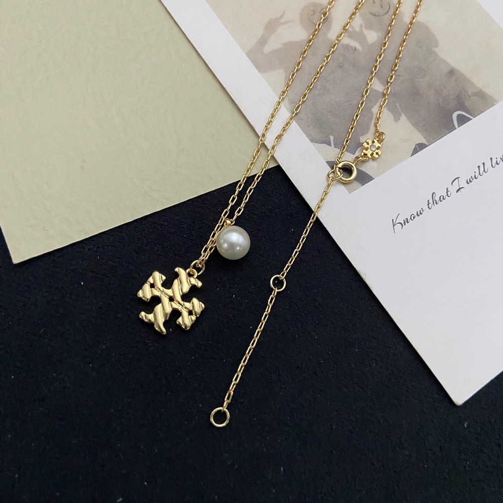 Tory Burch Alphabet Letter Pearl Necklace